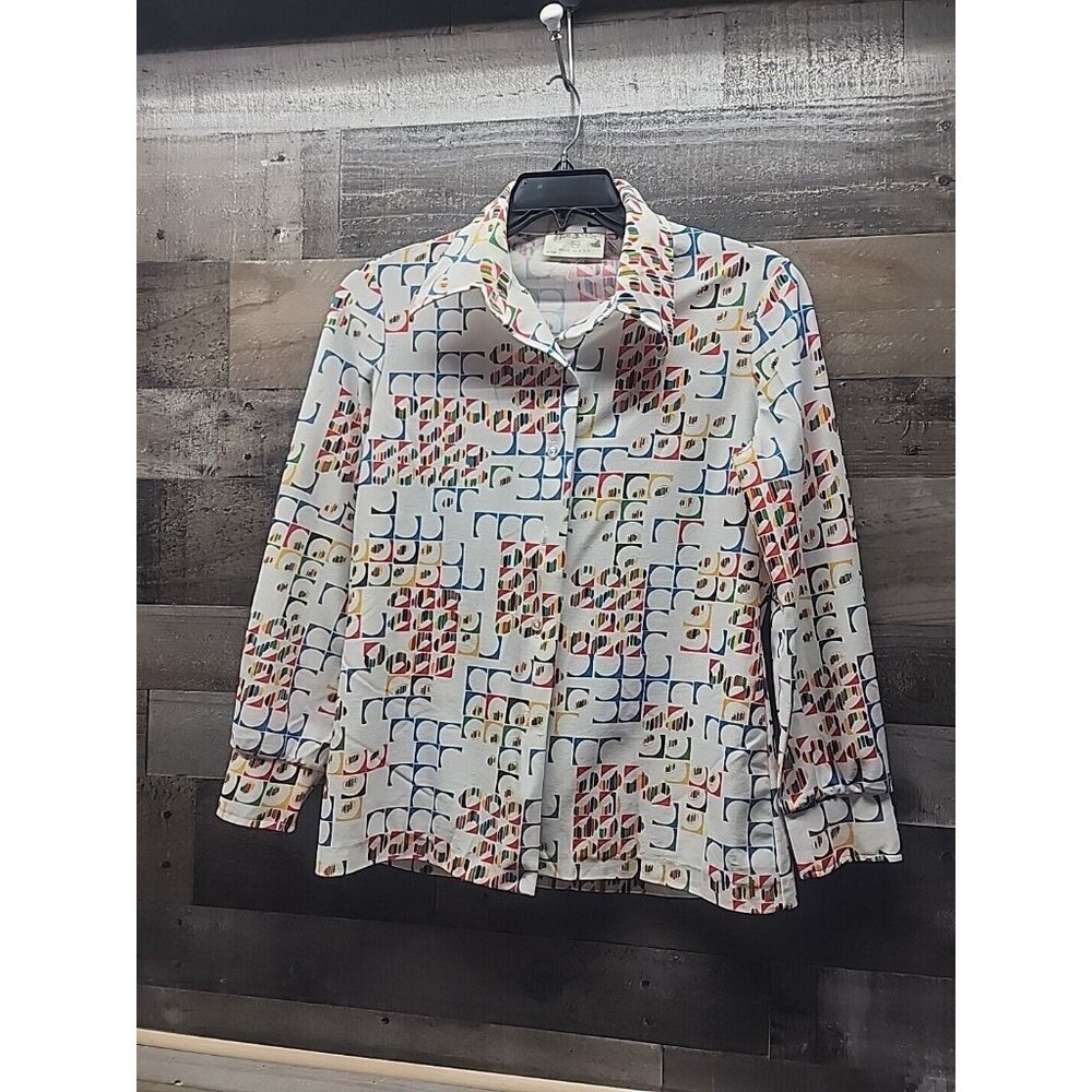 Vintage clothing Fire Island Geometric Office geek women's 15/16 USA button up